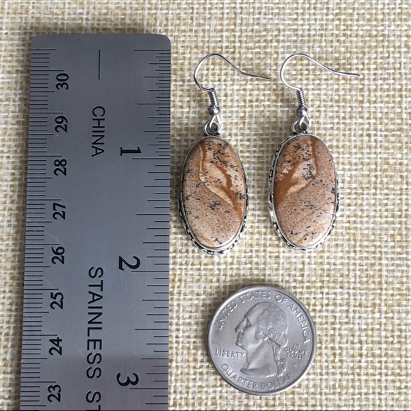 New Honey Dendrite Opal Stone Hook Silver Overlay Earrings - Picture 4 of 6